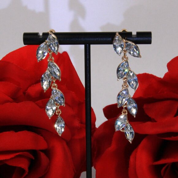 Jewelry - Gold Tone Marquise-Cut Crystal Earrings